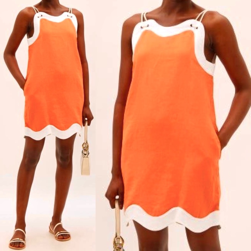 🌺🎉HP🎉🌺 NWT Staud Renata Mini Dress Tangerine White